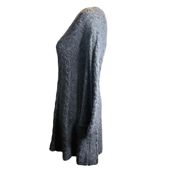 Free People Gray Cable Knit Sweater Dress, A-Line, Bell Sleeves, Wool, Small - Picture 5 of 8